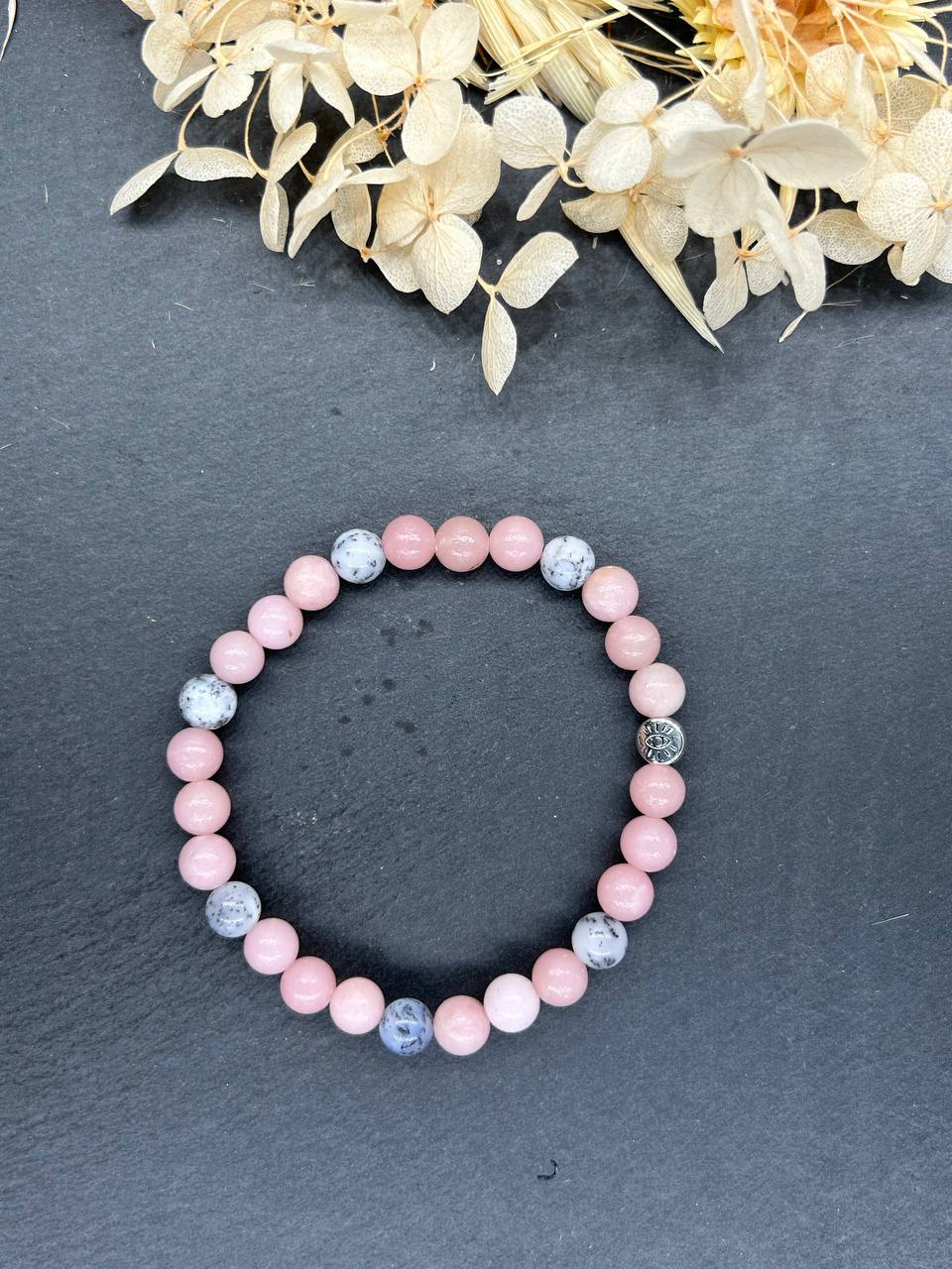 Bracelet en pierres naturelles opale rose et opale dentrite