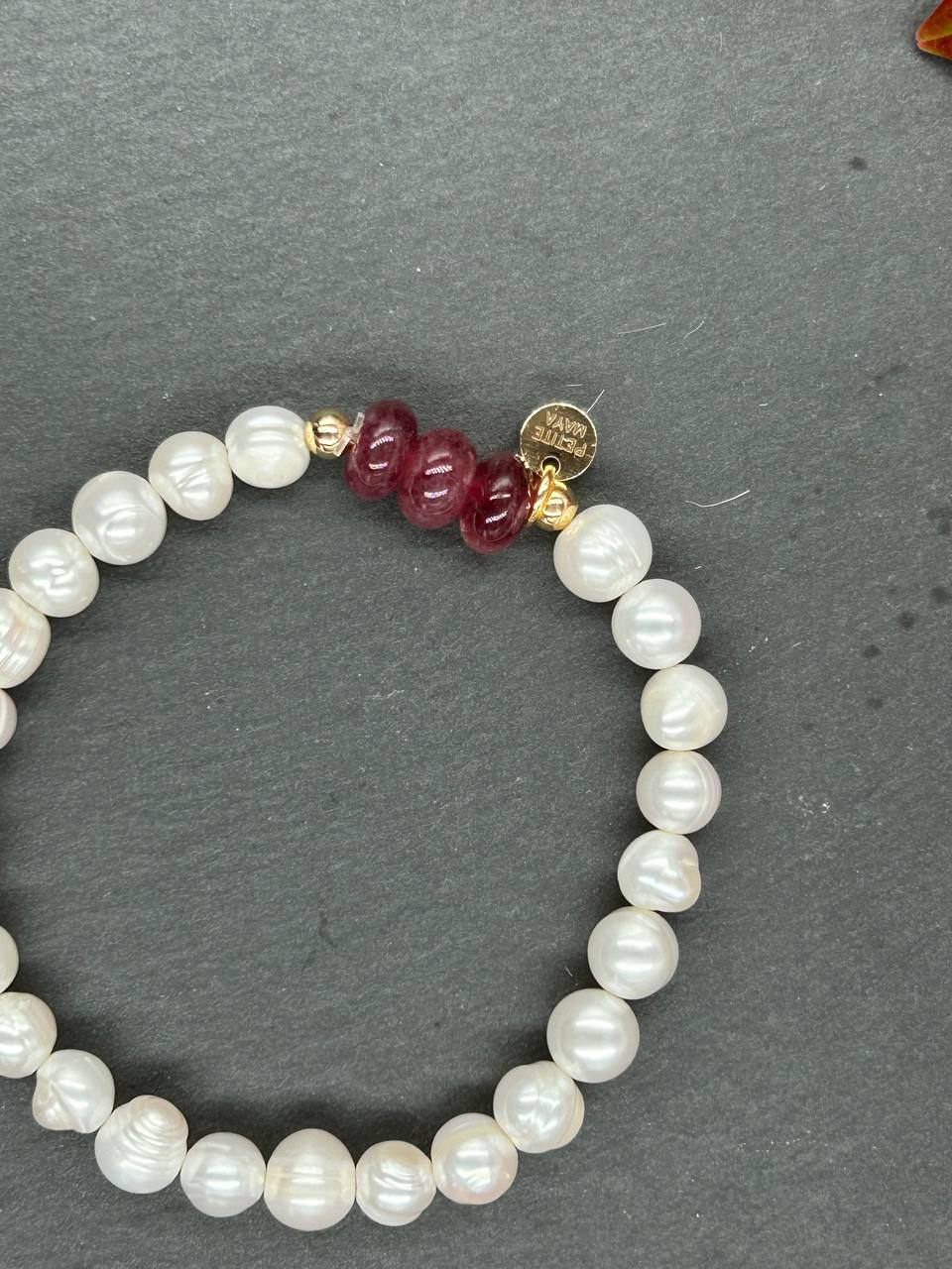 Bracelet pierres naturelles jade rose et perles de culture